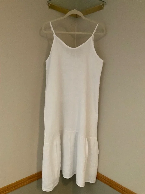 Terzo Millennio White L Linen Dress Lightweight Coastal Cottagecore Beach - Picture 1 of 8